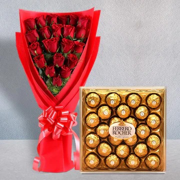Rocher With Red Roses Bunch